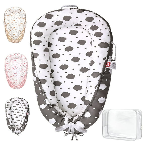 TAYYEE Baby Playmat for 0-24 Months, Portable Infant Lounger with Carry Handle, Gray, 34 x19 Inches