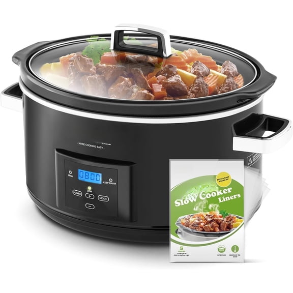 [ LAUNCH]  8.5-Quart Programmable Slow Cooker, Larger than 8 Quart,  Practical than 10 Quart, with Digital Countdown Timer, Free Liners Included for Easy Clean-up, Black, Oval...