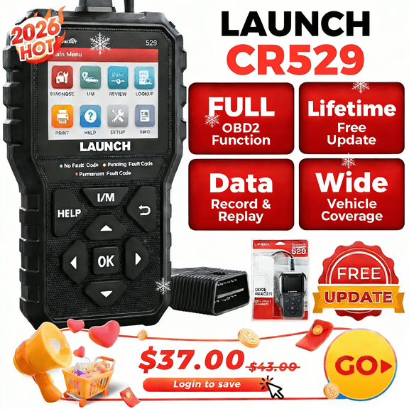 LAUNCH CR529 OBD2 Scanner Car Diagnostic Scan Code Reader Clear Codes, Check Engine Light One-Click I/M, Full OBDII Functions DTC Lookup for DIYers