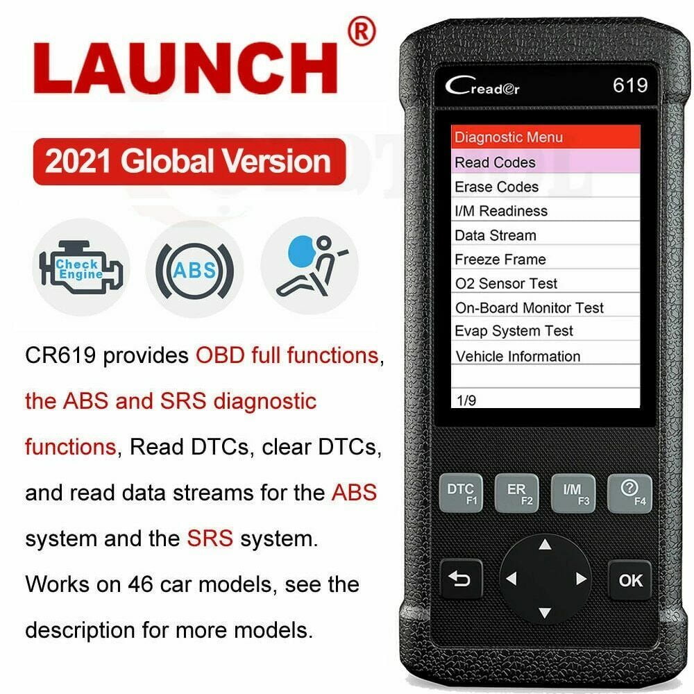 LAUNCH CR619 OBD2 Scanner ABS SRS Diagnostic Car Full Engine Code Read