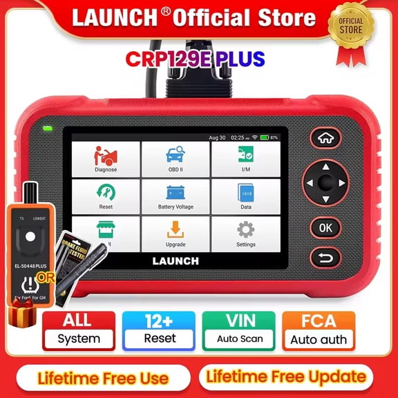LAUNCH CRP 129E Plus All System Car Diagnostic Scan Tool, 12 Reset Oil/TPMS/EPB/SAS/BMS/D-P-F/Throttle Reset, Injector Coding, FCA AutoAuth, Battery Test, Auto VIN