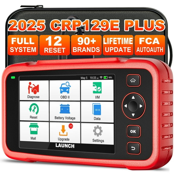 LAUNCH CRP 129E Plus All System Car Diagnostic Scan Tool, 12 Reset Oil/TPMS/EPB/SAS/BMS/D-P-F/Throttle Reset, Injector Coding, FCA AutoAuth, Battery Test, Auto VIN