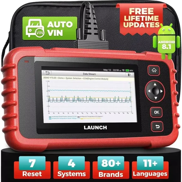 LAUNCH CRP123I V2.0 OBD2 Diagnostic Scan Tool, Engine ABS SRS Transmission Scanner with 7 Reset, Oil/EPB/D-P-F/SAS/BAS/BMS Reset Thro-ttle Relearn, Lifetime Fr-ee Update (Upgraded CRP123)