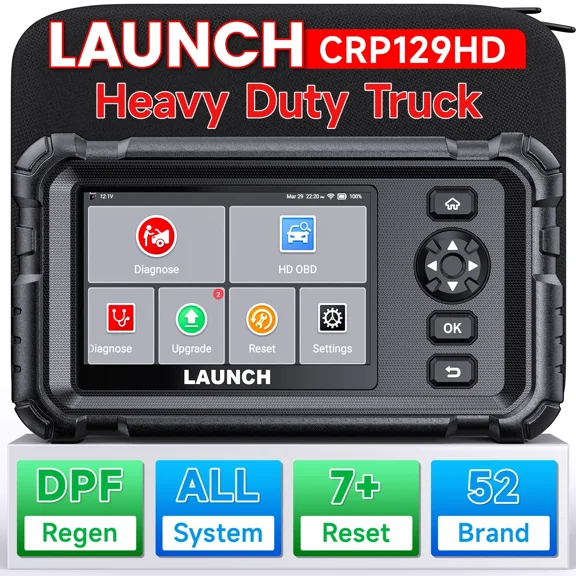 LAUNCH CRP129 HD Heavy Duty Truck Scanner, Full System Diesel Diagnostic Scan Tool with 7 Reset Service, DPF, Speed Limit Adjust, Commercial Code Reader for Heavy Truck Pickup Tractor Semi-Trucks