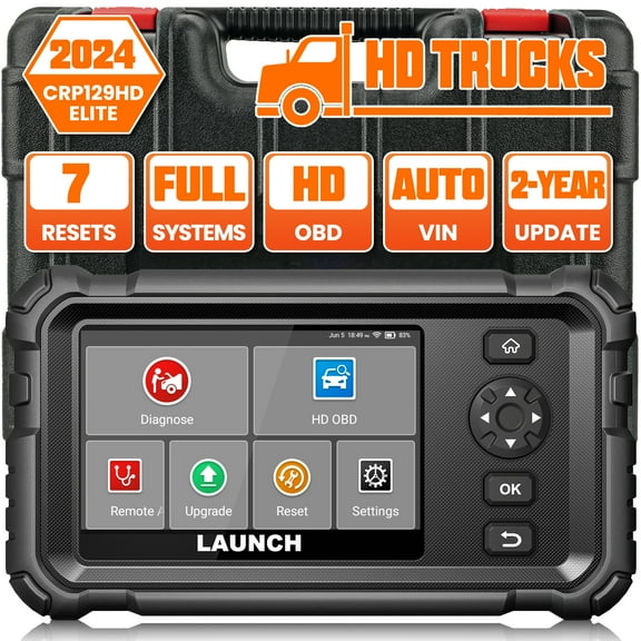 LAUNCH CRP129 HD Heavy Duty Truck Scanner,Full System Diesel Scan Tool with 7 Resets,Speed Limit Adjust,DPF Regen,Oil Reset for Cummins Detroit Freightliner International Volvo & More