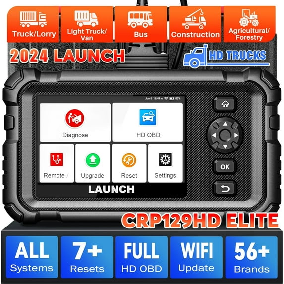 LAUNCH CRP129 HD Heavy duty Truck Scanner, Full System Diesel Scan Tool with 7 Reset Function, Commercial Vehicles Scanner