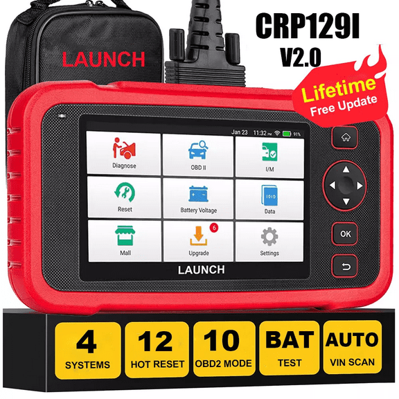 LAUNCH CRP129I V2.0 OBD2 Scanne, Lifetime Free Online Update Scan Tool with 12 Reset ABS Bleeding/TPMS/Oil/EPB/SAS/BMS/Adblue/Headlamp/Throttle Reset, Injector Coding, Auto VIN, Battery Test