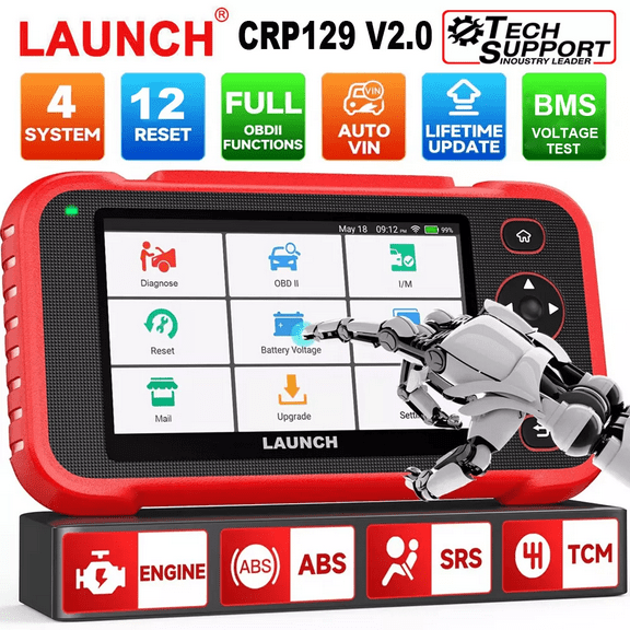 LAUNCH CRP129I V2.0 OBD2 Scanner, 4 Systems Scanner with 12 Reset Functions, TPMS, EPB, ABS Bleeding, DPF, SAS, Throttle, Injector Coding, Fr ee Update, AutoVIN, FCA AutoAuth, 5 Years Backup