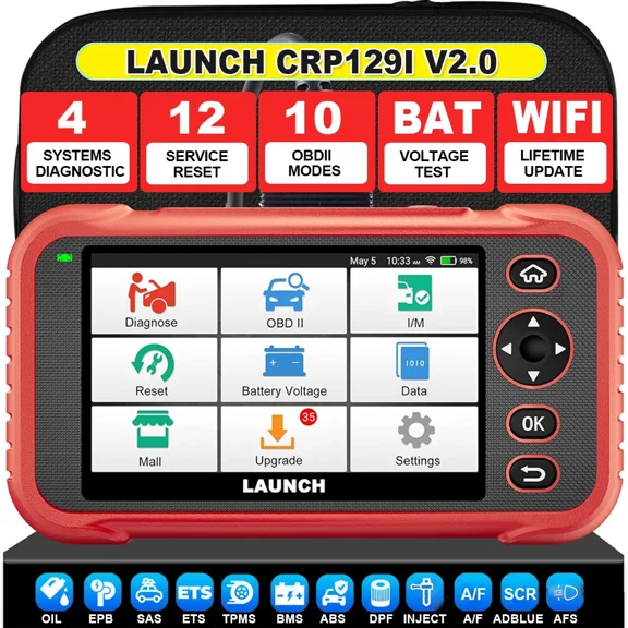 LAUNCH CRP129I V2.0 OBD2 Scanner, Car Diagnostic Scan Tool Engine Transmission ABS SRS Code Reader with 12 Reset Oil/EPB/SAS/TPMS/BMS/Thr-ottle/DPF/Injector C-oding, Auto VIN, Lifetime Free Update