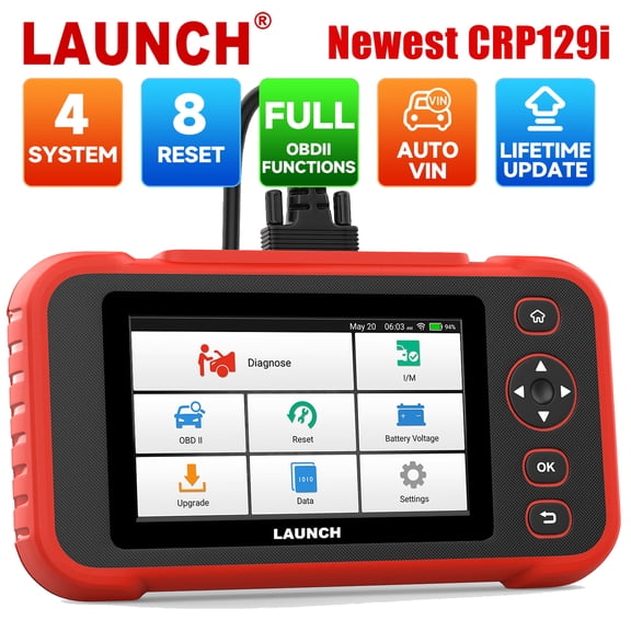 LAUNCH CRP129i OBD2 Scanner Car Scanner 4 Systems ABS SRS Transmission Engine Code Reader with 8 Reset Functions Automotive Diagnostic Scanner Tool Auto VIN EOBD OBD Scan Tool Full OBDII Function Mode