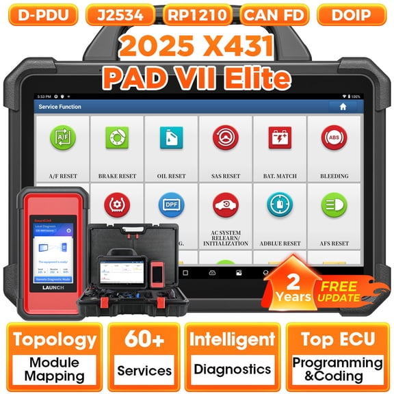 LAUNCH X-431 PAD VII Elite, Car Diagnostic Scan Tool 2534 Reprogramming ECU Coding Tool, Topology Map, 2 Years Free Update, 60+ Services
