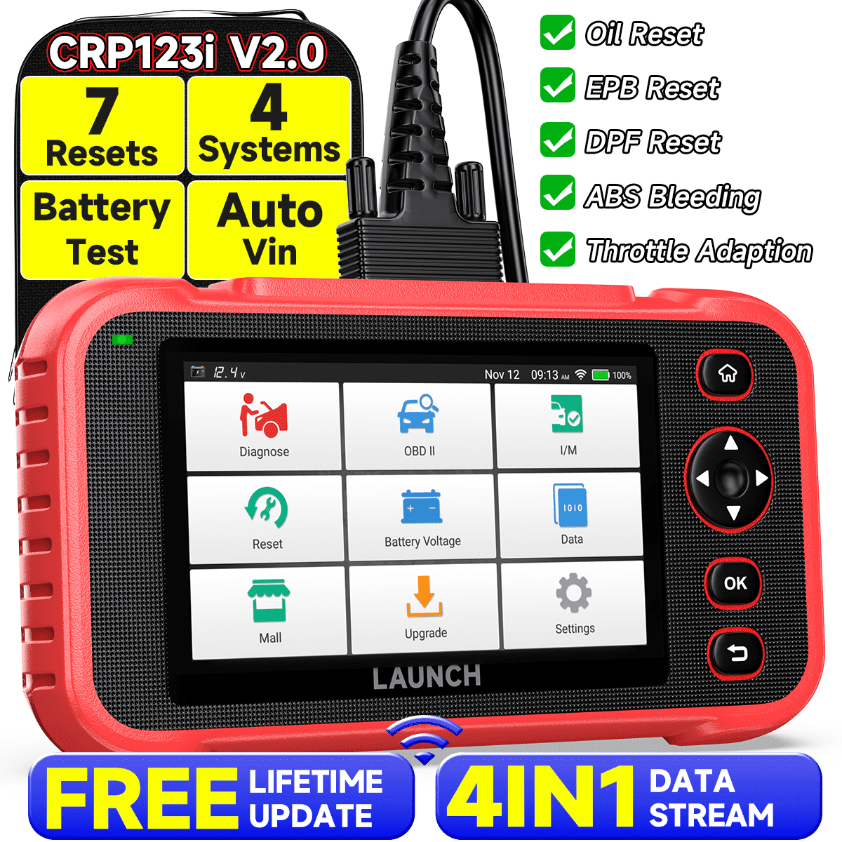 LAUNCH X431 CRP123i V2.0 OBD2 Scanner Car Diagnostic Code Reader with 7 ...