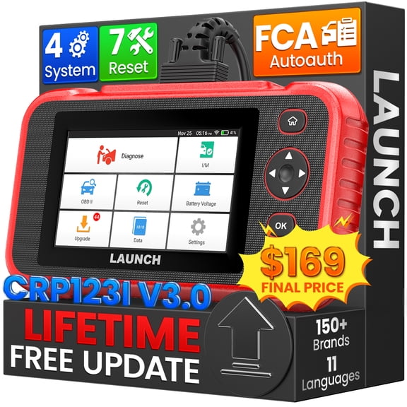 LAUNCH CRP123I V3.0 OBD2 Scanner Car Diagnostic Tool with 7 Resets, Check Engine ABS SRS Transmission Code Reader, Battery Test, Oil/EPB/DPF/SAS/BMS/Reset, Throttle Adaptation, Lifetime Free Update