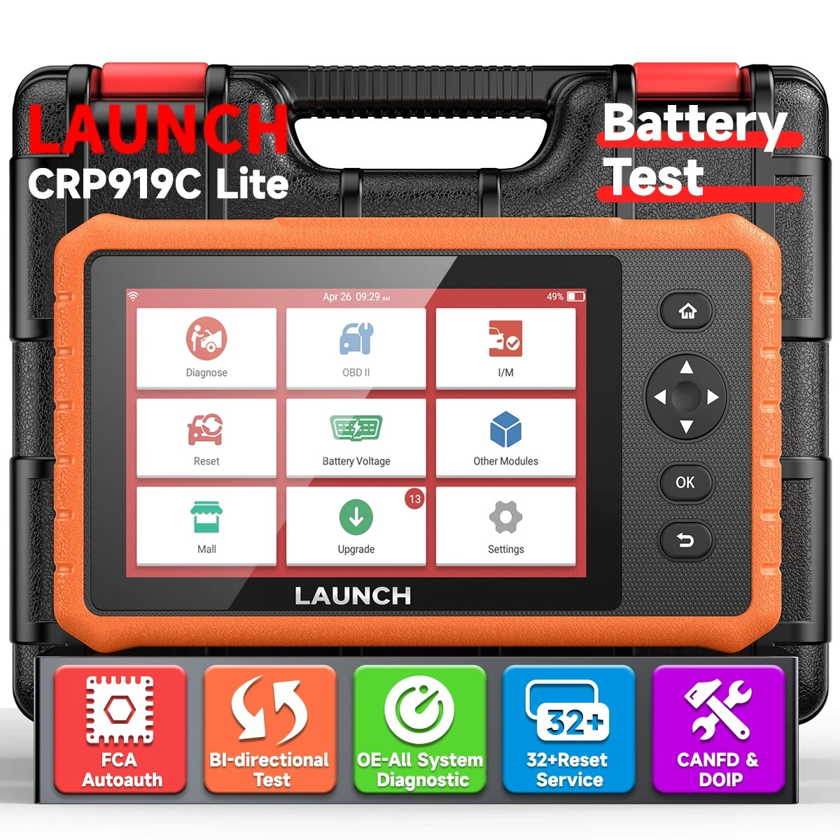 LAUNCH X431 CRP919C Bidirectional Scan Tool, All System Car Diagnostic Scan Tool OBD2 Scanner for All Cars with 32+ Reset Service, Active Test, AutoVin, FCA Autoauth DoIP & CAN FD, 2-Year Free Update