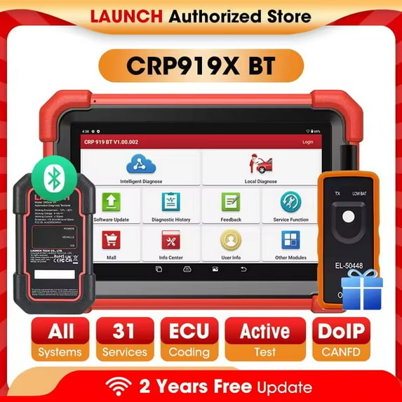 LAUNCH X431 CRP919X BT Elite Car Diagnostic OBD2 Scanner, All System Scan with DBScar VII 31+ Services CANFD DoIP, 2 Years Free Update