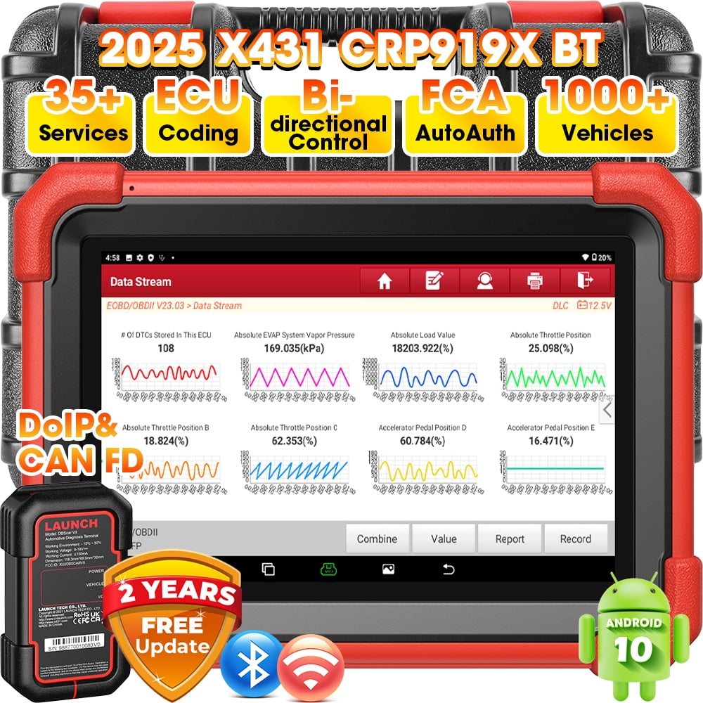 LAUNCH X431 CRP919X BT Elite Car Diagnostic OBD2 Scanner, All System Scan with DBScar VII 31+ Services CANFD DoIP, 2 Years Free Update