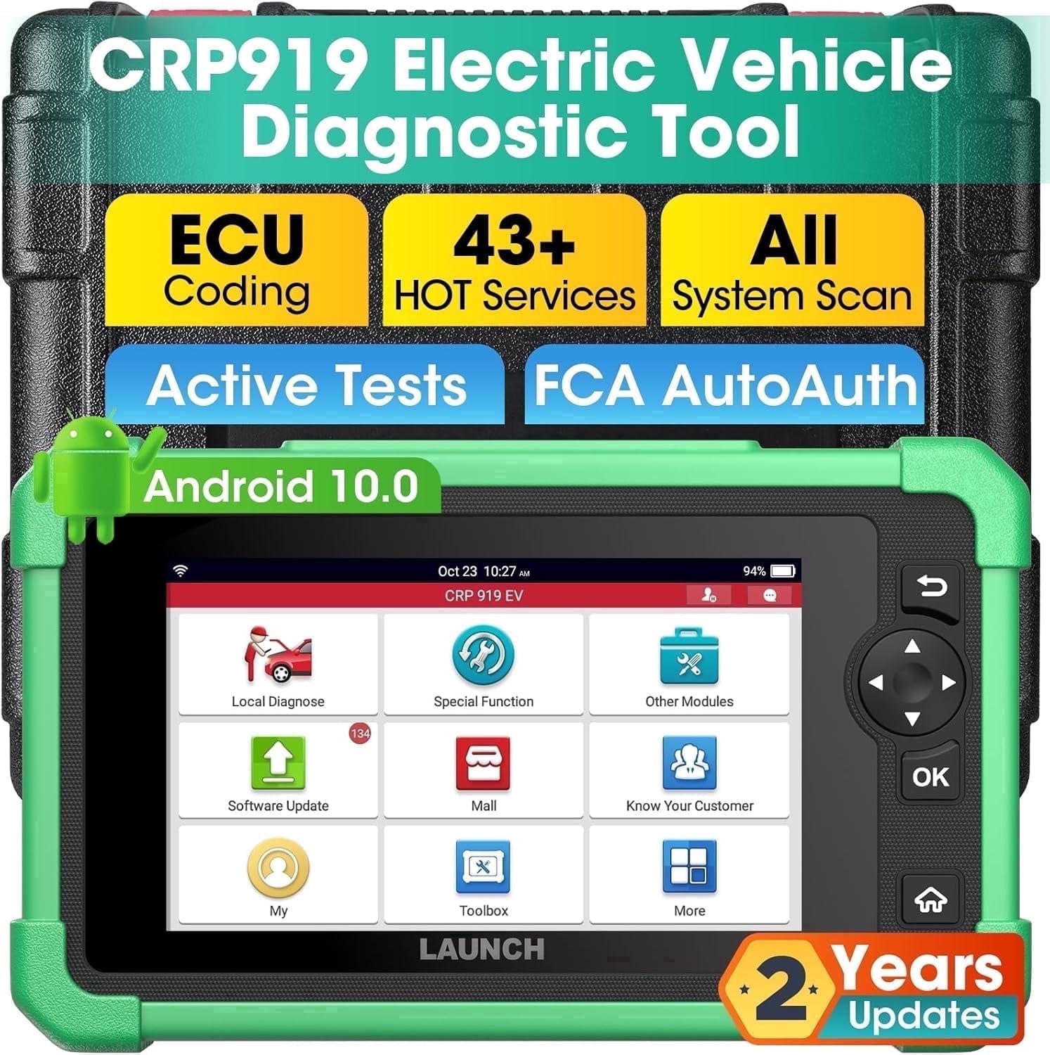OBD2 Scanner Launch X431 CRP919 EV, Full System Diagnostics, 43+ Reset, ECU C0ding, 2 Years Free Updates
