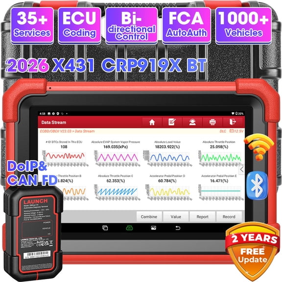 LAUNCH X431 CRP919X BT Wireless Car Diagnostic Scan Tool All System Diagnoses with DBScar VII, 31+ Services CANFD DoIP, 2 Years Free Update