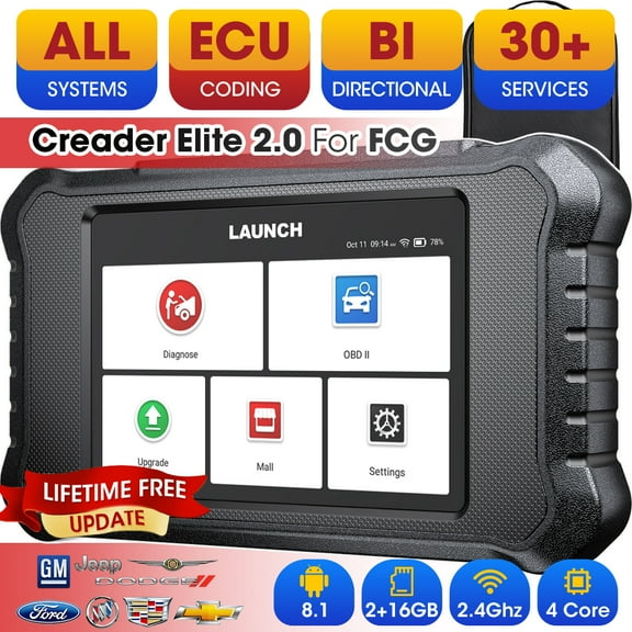 LAUNCH X431 Creader Elite 2.0 FGC Ford/GM/Chrysler OBD2 Scanner Bi-Directional All System Scan Tool  with 100+ Services Lifetime Free Update