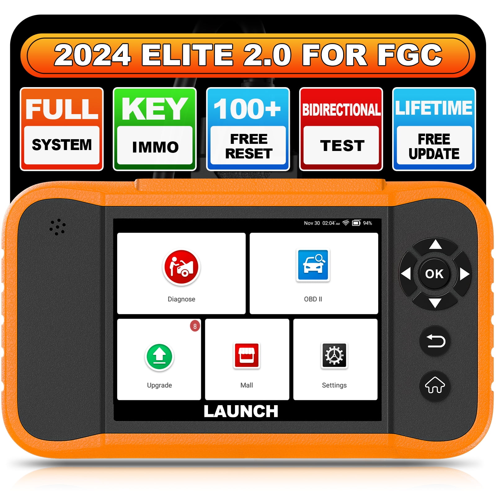 LAUNCH X431 Creader Elite 2.0 for Ford, GM, Chrysler,FGC Car Scan Tool All Reset Full System Diagnostic Scanner with Bi-Directional , AUTOVIN, Lifetime Free Update
