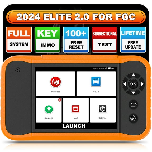 LAUNCH X431 Creader Elite 2.0 for Ford, GM, Chrysler,FGC Car Scan Tool All Reset Full System Diagnostic Scanner with Bi-Directional , AUTOVIN, Lifetime Free Update