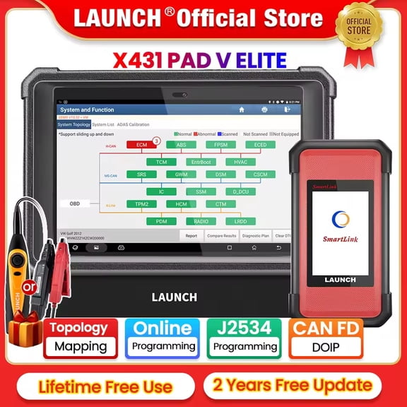LAUNCH X431 PAD 5 ELITE SmartLink C Car Diagnostic Tools J2534 CAN FD Online ECU Programming Coding Auto OBD OBD2 Scanner PAD V