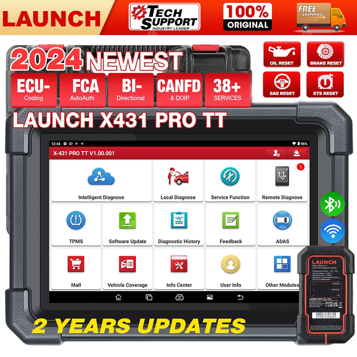 LAUNCH X431 PRO TT 2024  Bidirectional Car Scan Tool with New DBSCar VII Connector, Full System Diagnostic Scanner, CANFD DoIP, 38+ Reset, FCA AutoAuth,VAG Guide