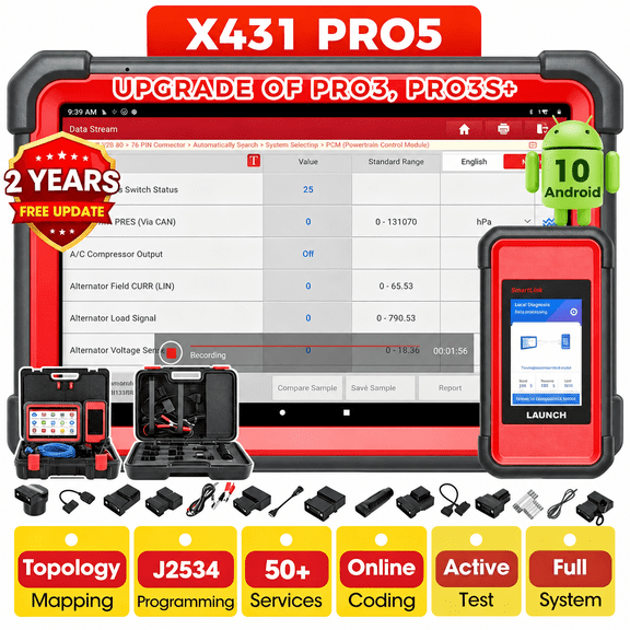 LAUNCH X431 PRO5 Diagnostic Scanner, J2534 ECU C0ding, Topology Mapping, 2-Year Updates, Intelligent Diagnostics