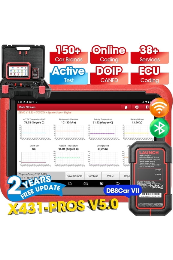 OBD2 Scanner LAUNCH X431 PROS V 5.0 Bidirectional Scan Tool with Newly Released DBSCar VII Connector,ECU Online Coding,CANFD,FCA AutoAuth,VAG Guide,38+ Reset for All Cars