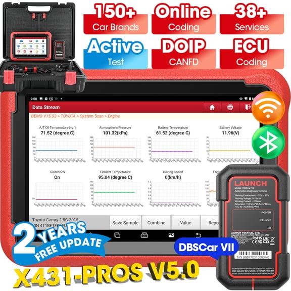 LAUNCH X431 PROS V+ 5.0 Elite Bidirectional Scan Tool with 2025 Newly Released DBSCar VII Connector,ECU Online Coding,CANFD,FCA AutoAuth,VAG Guide,38+ Reset for All Cars,2 Years Free Update