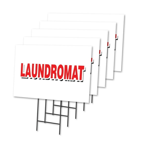 LAUNDROMAT 5 Pack Of 18" x 24" Yard Sign & Stake | Advertise Your Business | Stake Included Image On Front Only | Made in The USA