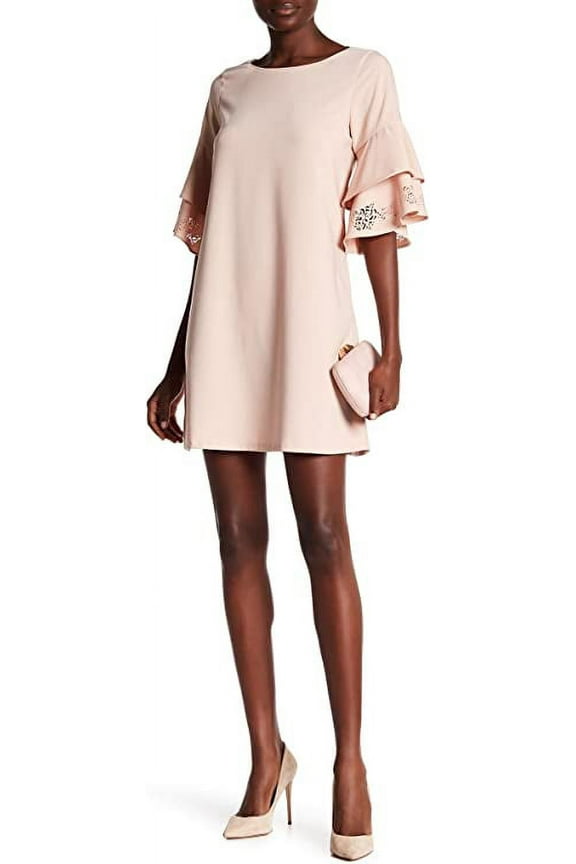 Laser-Cut Ruffle Sleeve Shift Dress, Tinted Blush - 8P