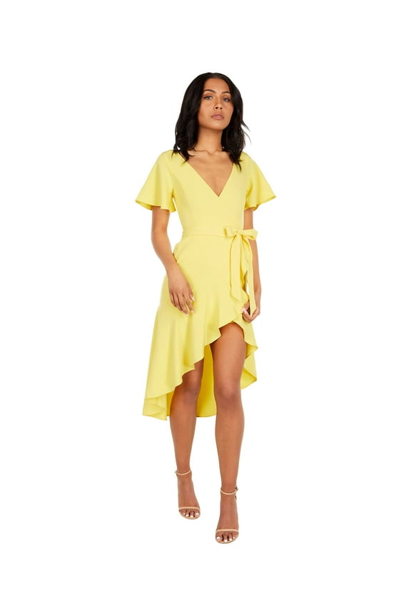V-Neck Flutter Sleeve Dress Yellow 14