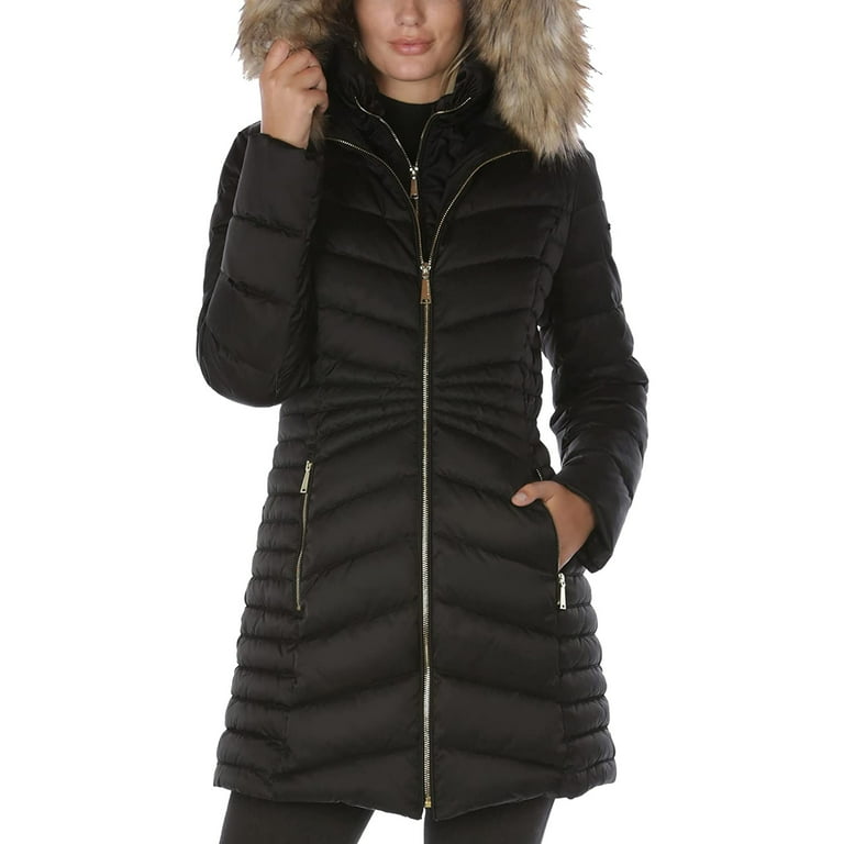 LAUNDRY BY SHELLI SEGAL Womens 3 4 Puffer Jacket with Detachable Hood and Bib Black Coat Puffer S Walmart