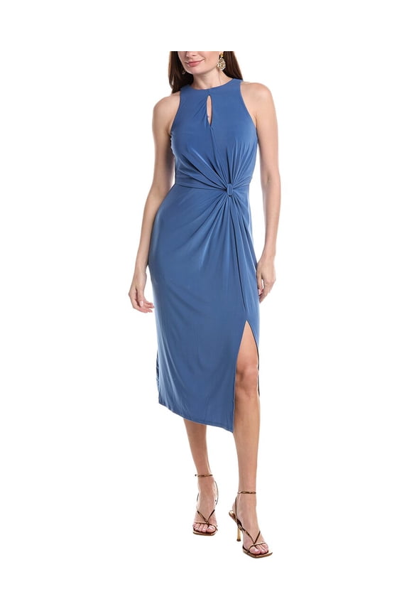 womens by Shelli Segal Jersey Halter Draped Dress Matte Jersey, 2, Navy