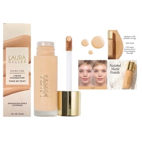 LAURA GELLER Double Take Liquid Foundation Medium to Full Coverage, Natural Matte Finish, Light
