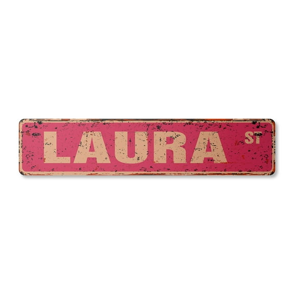 LAURA Vintage Aluminum Street Sign Childrens Name Room Metal Sign rustic metal tin | Indoor/Outdoor |  30" Wide