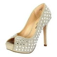 thumbnail image 1 of LAUREN LORRAINE CAROL PUMP TOE HIGH HEEL PLATFORM NUDE MIRROR STONE PUMPS (7), 1 of 1