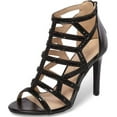 thumbnail image 1 of LAUREN LORRAINE Rae Rhinestone Caged Evening Dress Prom Wedding Pumps Sandals (Black, 6), 1 of 6