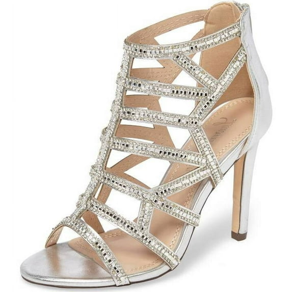 LAUREN LORRAINE Rae Rhinestone Caged Evening Dress Prom Wedding Pumps Sandals (Silver, 10)