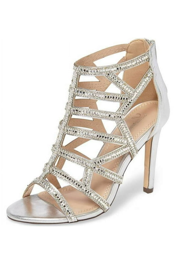 Rae Rhinestone Caged Evening Dress Prom Wedding Pumps Sandals (Silver, 8.5)