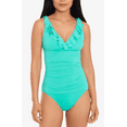thumbnail image 1 of LAUREN RALPH LAUREN Beach Club Solid Ruffle Surplice One-Piece 0 Sapphire, 1 of 3