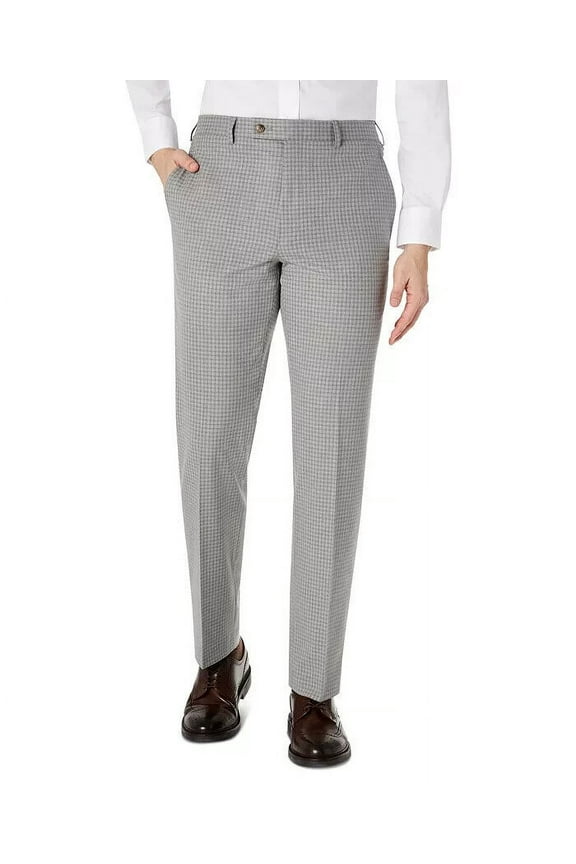 Classic-Fit Gray Grid Dress Pants Gray Plaids Size 40X30 $95