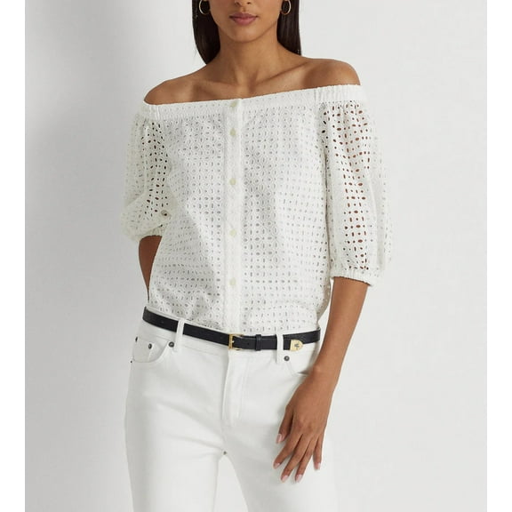 LAUREN RALPH LAUREN Eyelet Cotton Off-the-Shoulder Blouse
