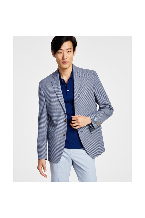 Men's Classic-Fit UltraFlex Stretch Grey Blue Check Coat (Regular,44)