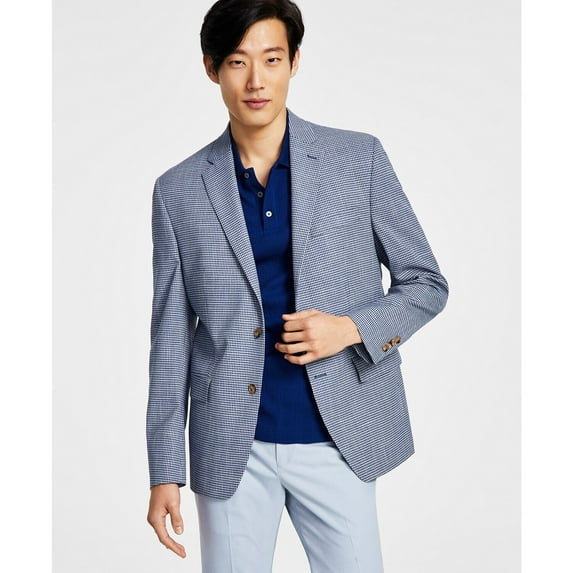LAUREN RALPH LAUREN Men's Classic-Fit UltraFlex Stretch Grey Blue Check Coat (Regular,50)