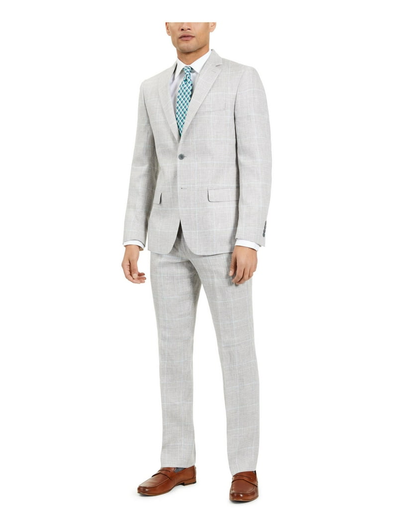 LAUREN RALPH LAUREN Mens Gray Ultraflex, Windowpane Plaid Classic