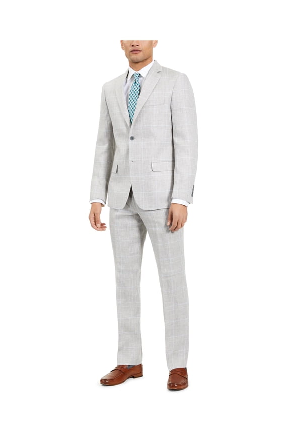 Mens Gray Ultraflex, Windowpane Plaid Classic Fit Suit Separate 50R