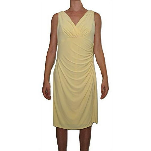 LAUREN RALPH LAUREN V-Neck Faux Wrap Empire Waist Dress, Island Yellow (12)