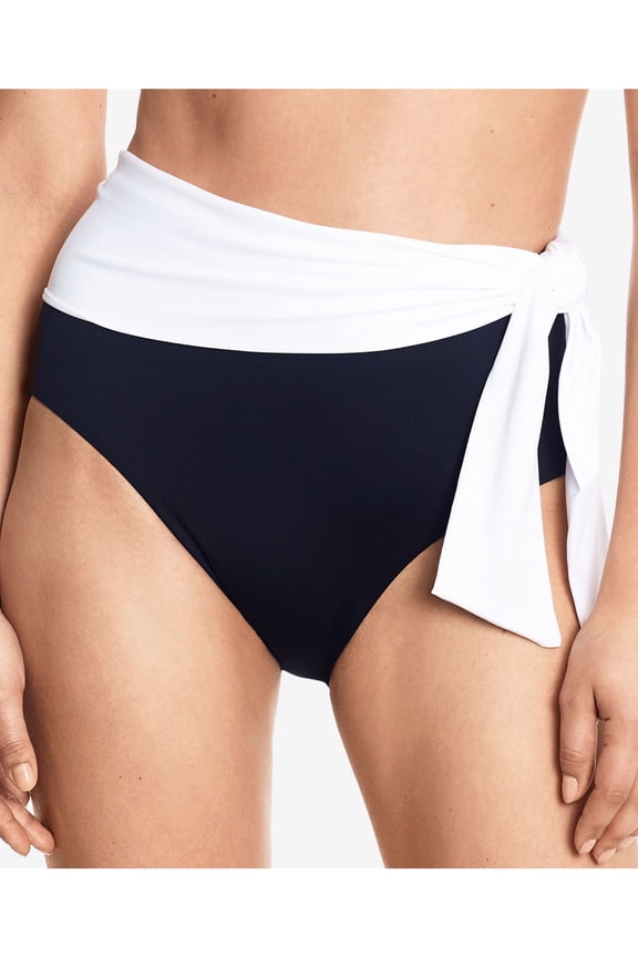 Women's Black Stretch Bikini Lined Moderate Coverage Tie Bel Air High Waisted Swimsuit Bottom 10